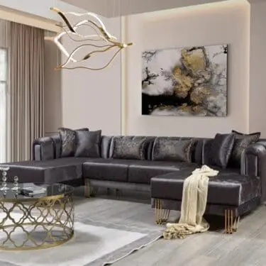 Santana Smoke Velvet Double Chaise Sectional