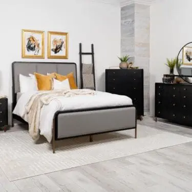 Arini Upholstered Black & Grey Bedroom Set