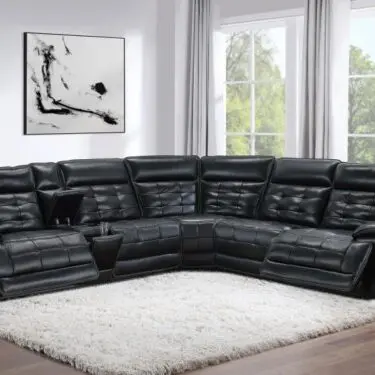 Hewitt Leather Power Reclining Sectional Black