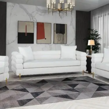 Hank White Boucle Sofa Set