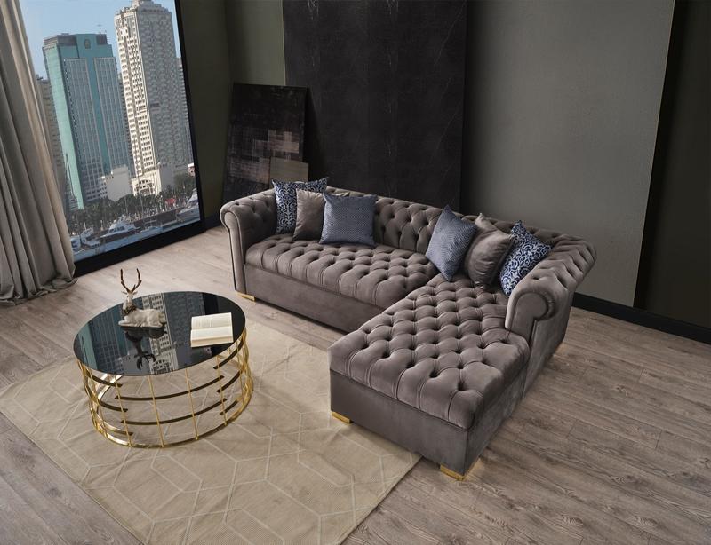 Audrey Velvet Gray  Sectional - Image 3