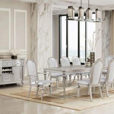 Evangeline Dining Table Set With Extension Leaf Ivory And Silver Oak