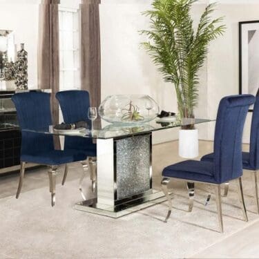 Marilyn Rectangle Pedestal Dining Room Set Mirror & Blue