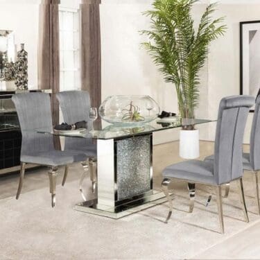 Marilyn Rectangle Pedestal Dining Room Set Mirror & Grey