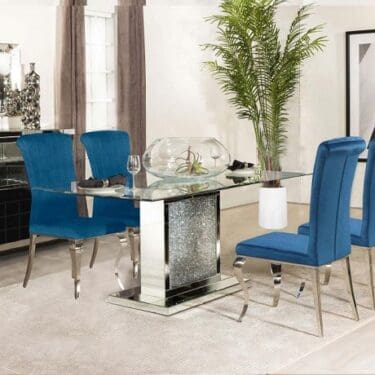 Marilyn Rectangle Pedestal Dining Room Set Mirror & Teal
