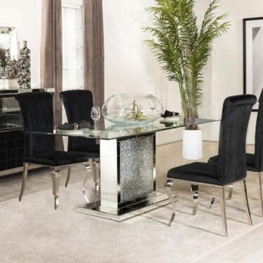 Marilyn Rectangle Pedestal Dining Room Set Mirror & Black