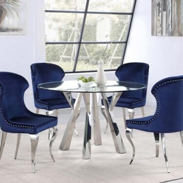 Alaia Round Glass Top Dining Set Clear & Chrome