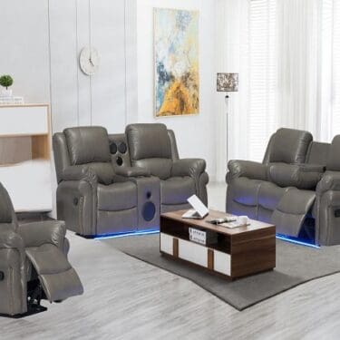 Cesar Grey Sofa Set w/Bluetooth Speakers & Led Light