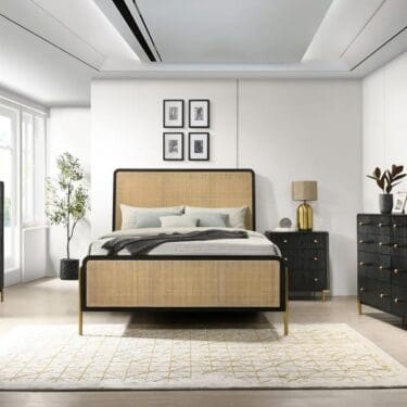 Arini Upholstered Black & Natural Bedroom Set