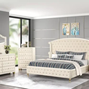 Tala Beige Velvet Bedroom Set