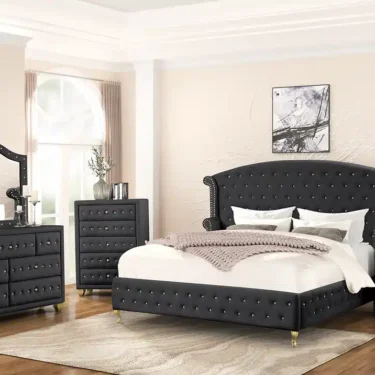 Tala Black Velvet Bedroom Set