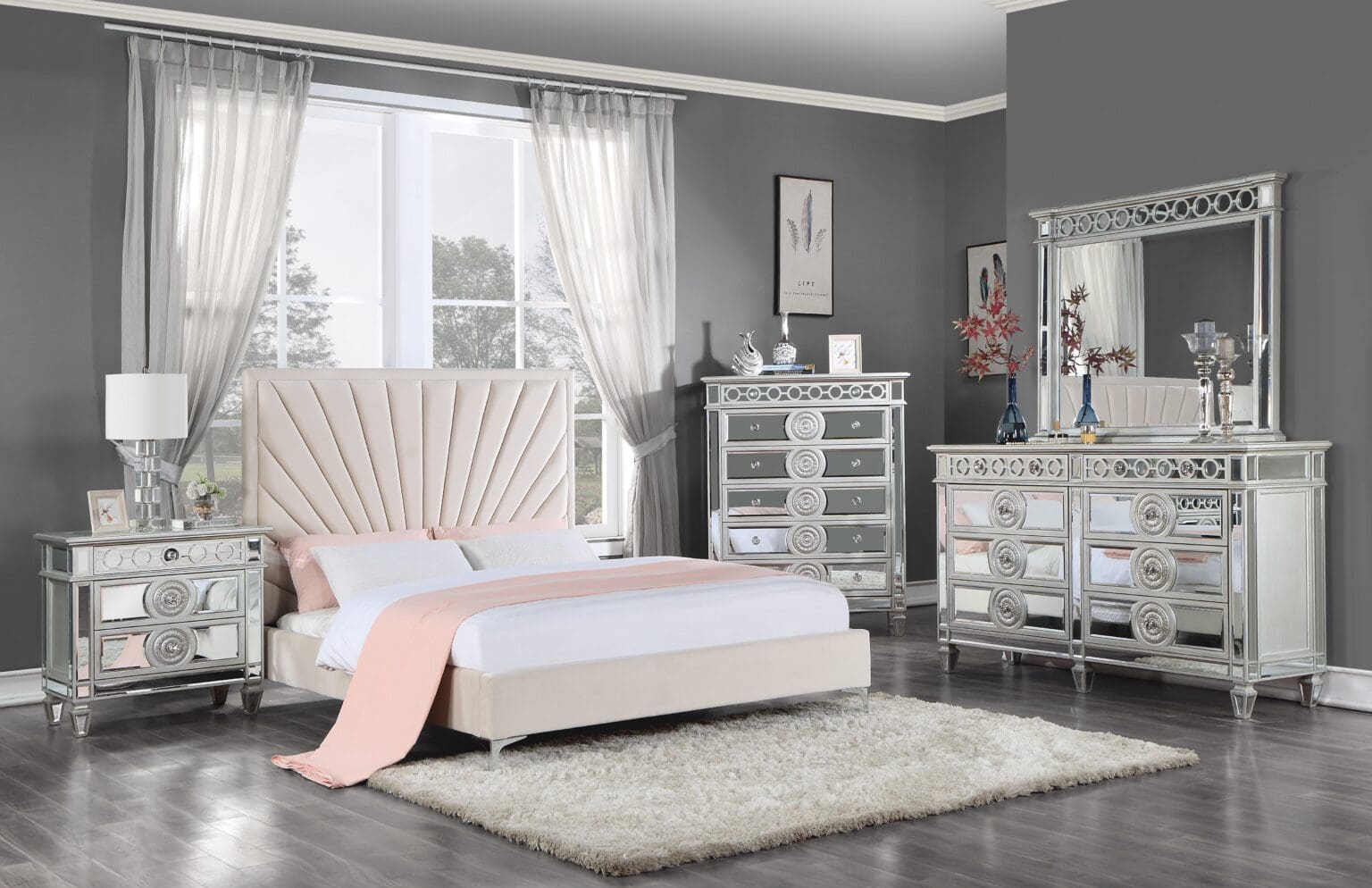 Faiz beige velvet Bedroom Set - Image 3