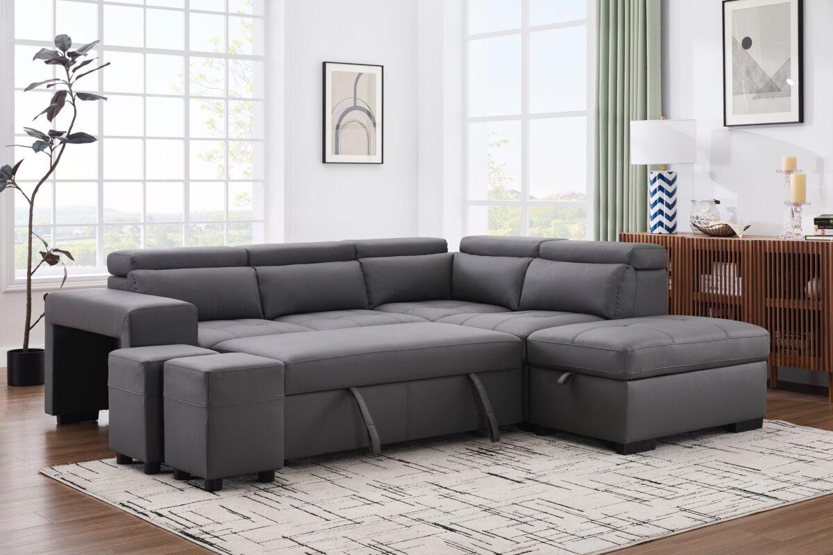 Katerine Leather Sleeper Sectional