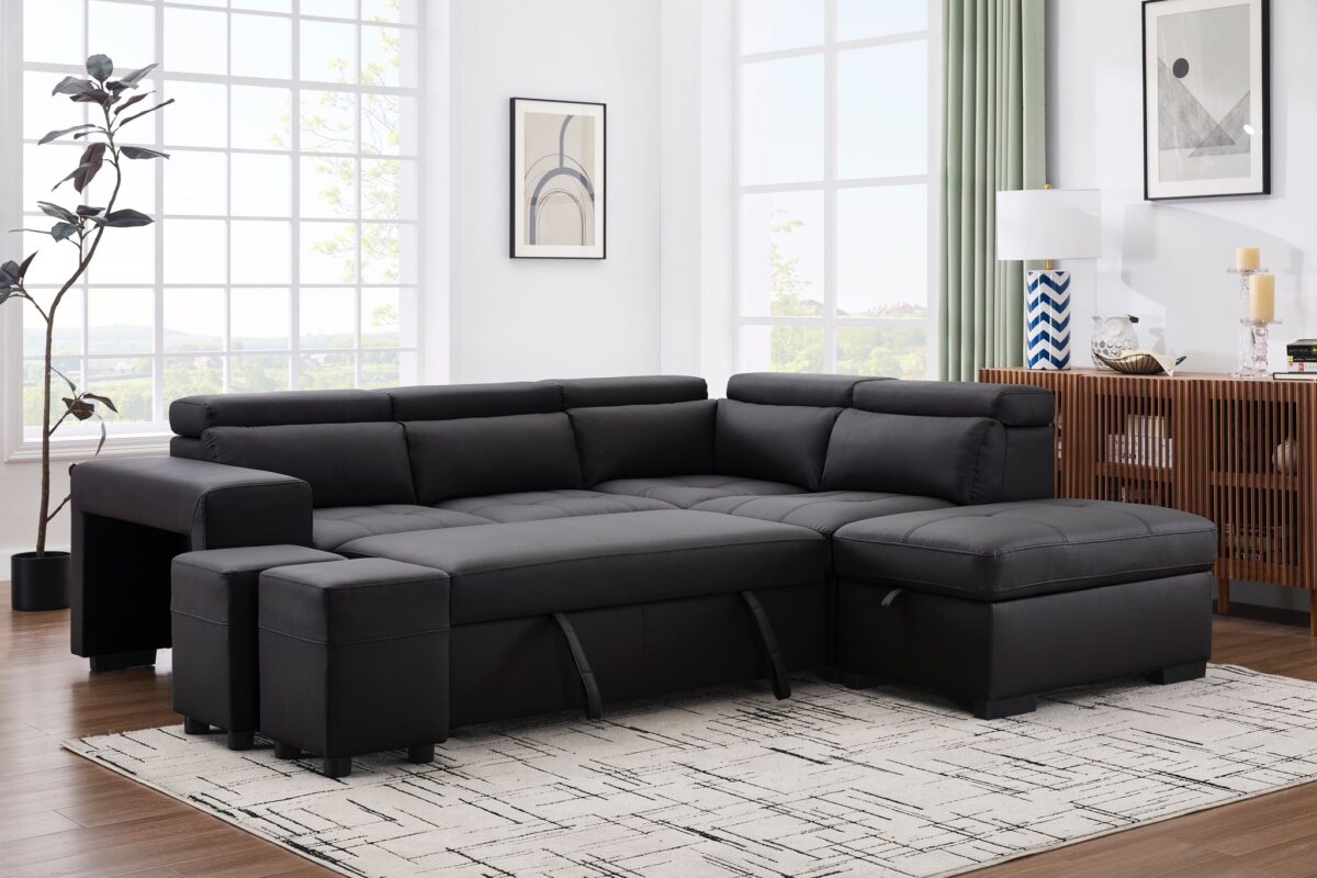 Katerine Leather Sleeper Sectional - Image 2
