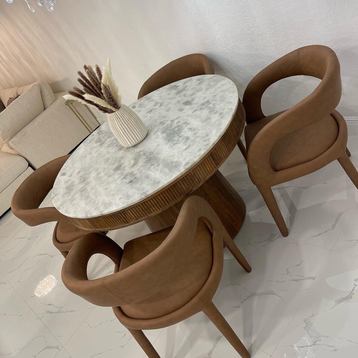 Ortega Round Marble Top Dining Set - Image 2