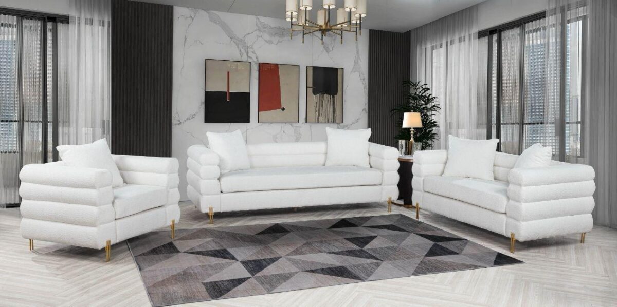 Hank White Boucle Sofa Set